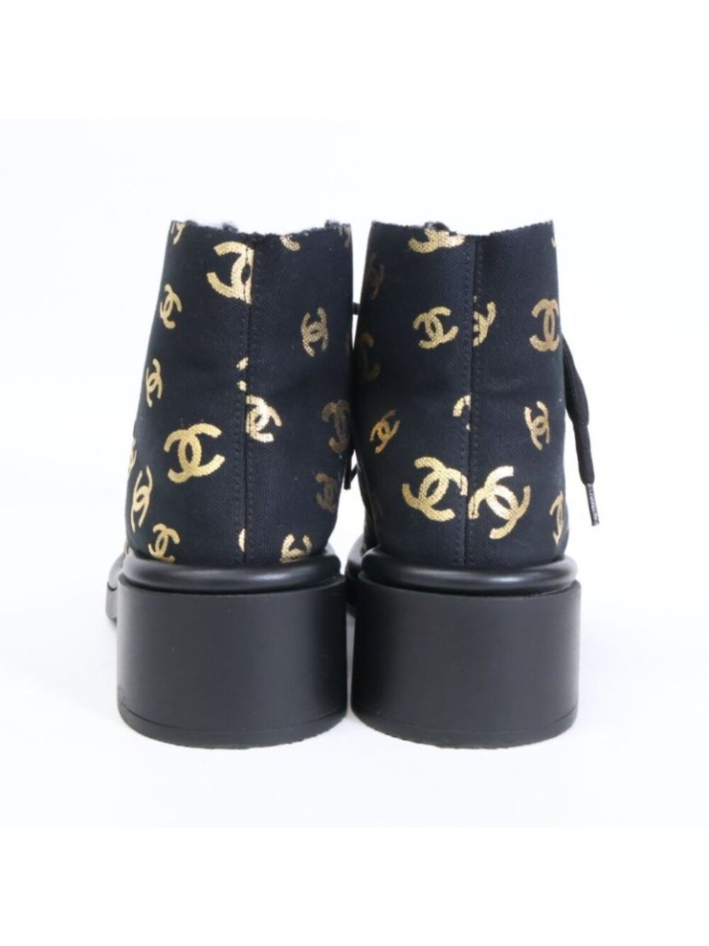 Chanel CC Logo Print Canvas Back Shearling Short Boots 36c - Picture 3 of 8